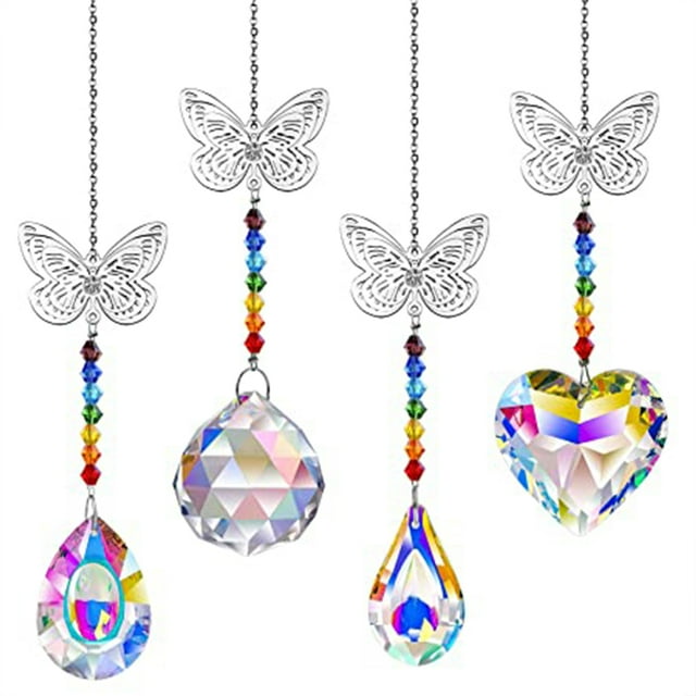 Juego de 4 atrapasoles de cristal, ideal para crear efectos de colgante de arcoíris en su hogar o automóvil, diseño delicado y duradero con cristal de alta refracción que garantiza una belleza