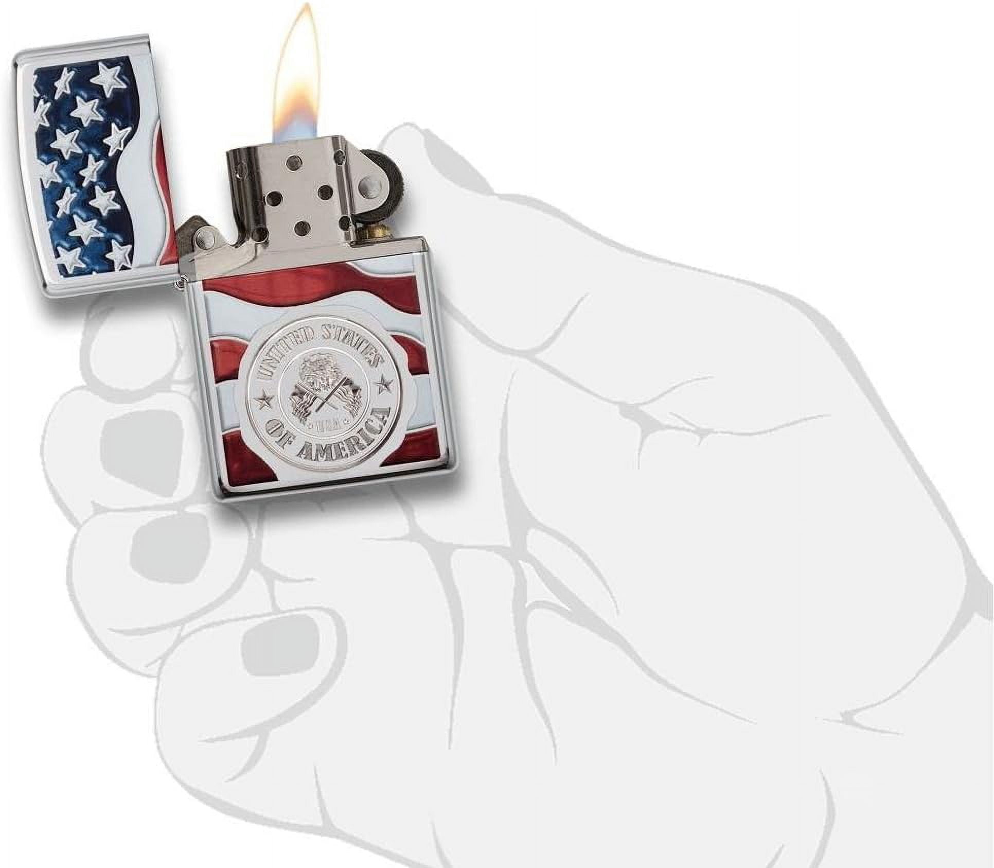 Zippo Lighter - Personalized Message Engraved on Backside Americana Eagle USA Flag Patriotic (High Polish 29395)