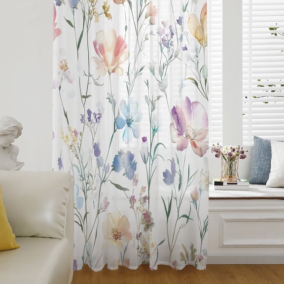 Sheer Curtains 54 Inch Length, Light Filtering Voile Curtain Panel, Rod Pocket Drapes Window Treatments for Living Room Bedroom 52"x54"