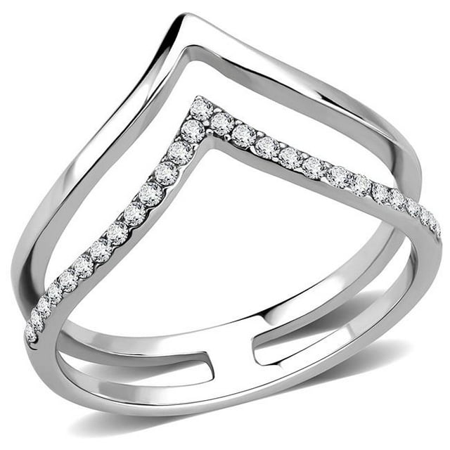 Alamode DA308-5 Bague en Acier Inoxydable Sans Placage pour Femmes avec CZ de Qualité AAA en Transparent - Taille 5