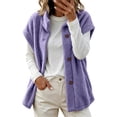 thumbnail image 2 of Kinrui Womens Fuzzy Fleece Vest Oversized Casual Warm Sherpa Jacket Sleeveless Button Down Outerwear with Pockets Solid Color Cap Sleeve Loose Fit Fall Winter Coats Purple M, 2 of 7