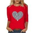 thumbnail image 2 of Fall Saving QUINDOS Sequin Womens Graphic Tees 3/4 Sleeve Tops for Women Red Crew Neck Loose Fit Heart Casual Tops, 2 of 3