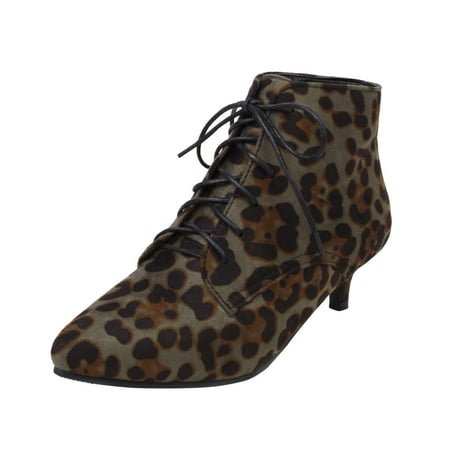 

Ki-8Jcud Botas Para Nieve Fashion Women S Shoes Suede Slim Heel High Heeled Leopard Printing Front Lace Up Short Boots Women S Booties And Boots Boots For Women Heel Boots For Women Casual Women Dre
