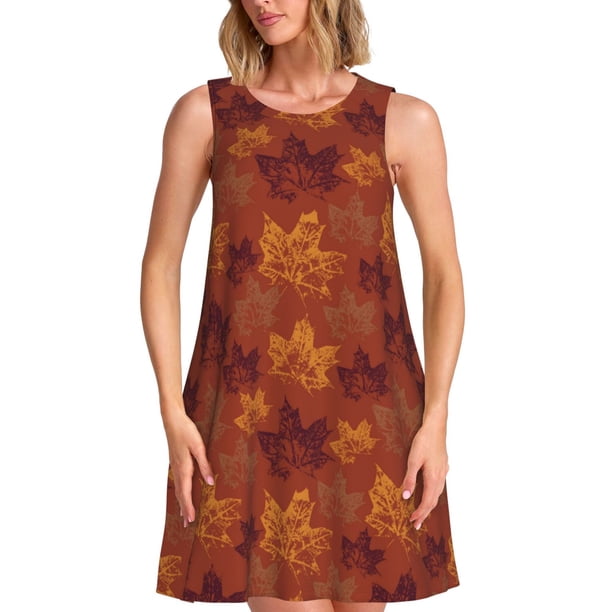Disketp fall Maple para Vestido sin Mangas para Mujeres, Vestidos de Verano para Mujeres, Casual y Holgado para la Playa
