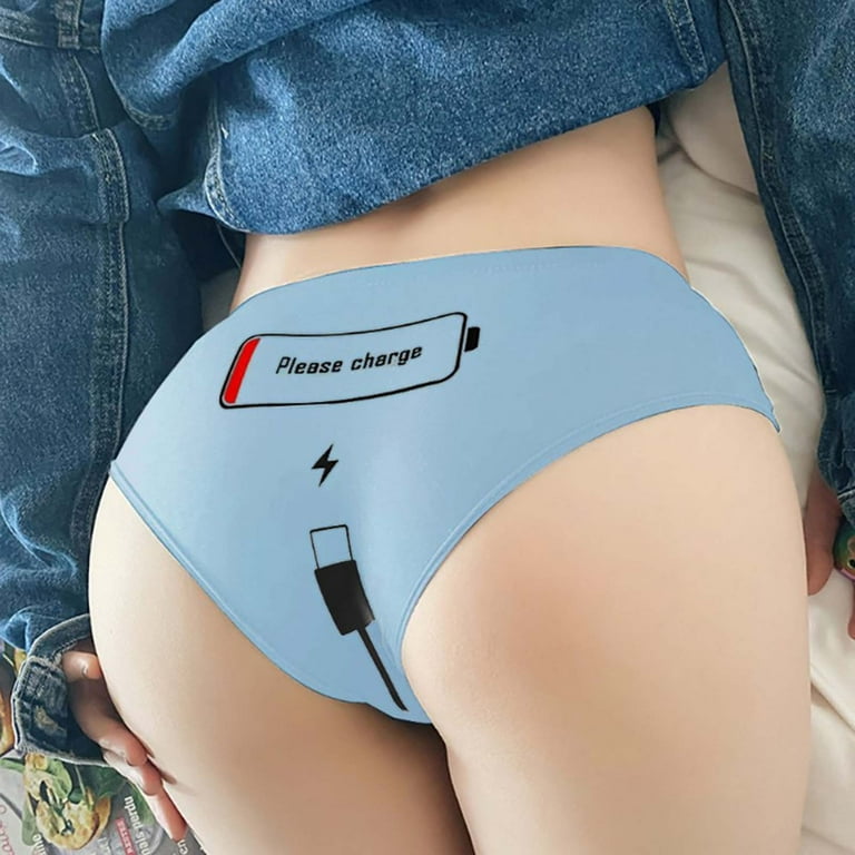 Augper Funny 'Please Charge' Print Women Sexy Panties Cartoon Stretch Soft  Seamless Underwear