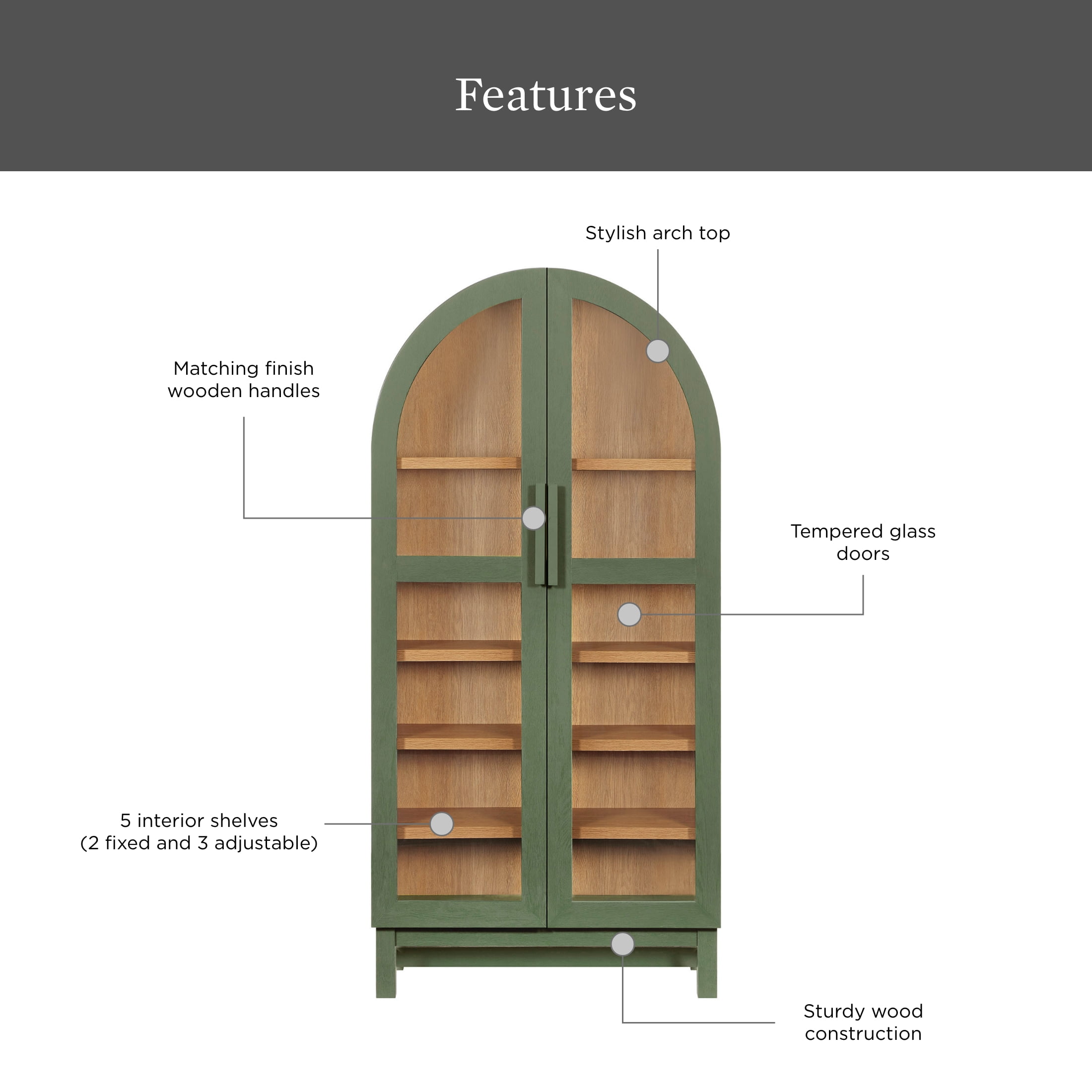 Better Homes & Gardens Juliet Arch Cabinet, Deep Green Finish