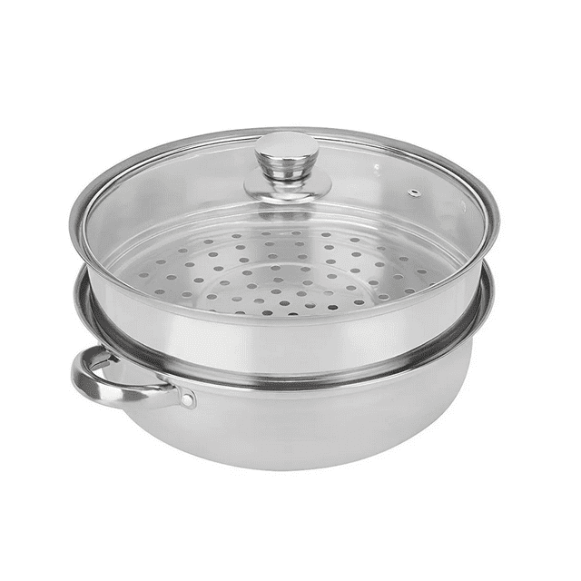 Olla Vaporera De Acero Inoxidable, De Cocina con 2 Capas Plateada