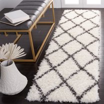 Safavieh Flokati Juniper Geometric Polyester Shag Runner Rug, Ivory/Dark Gray, 2'2" x 8'