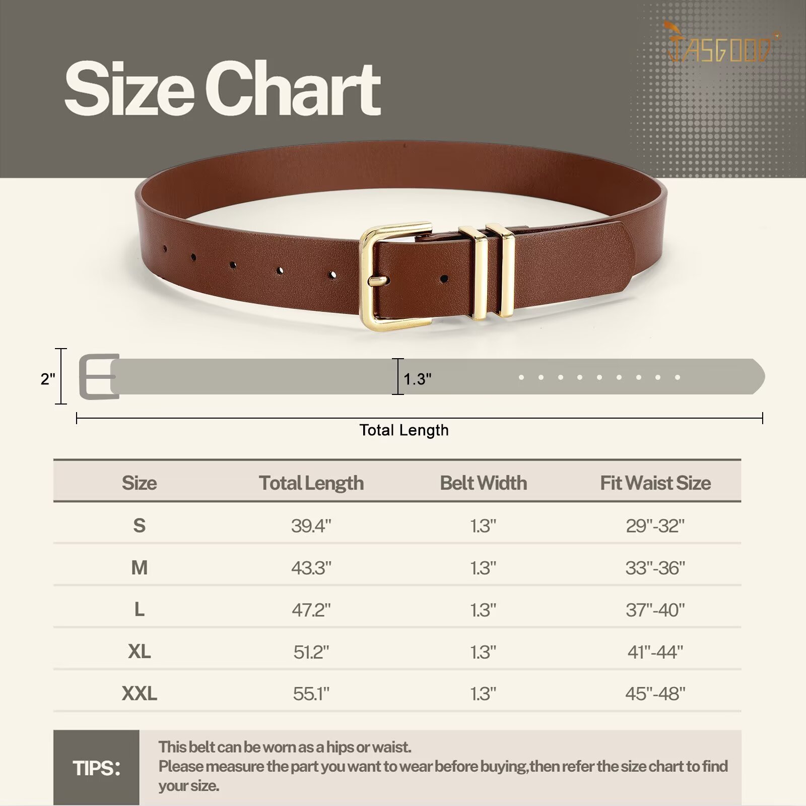 JASGOOD 3 Pack Women Leather Belts with Gold Buckle photo 7