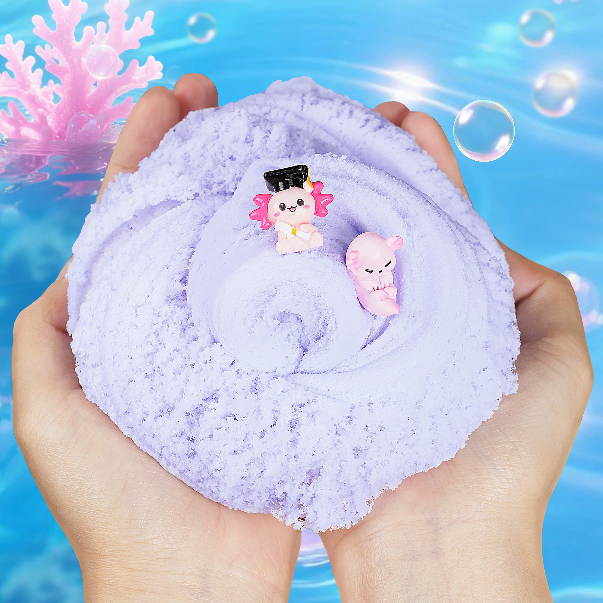 Axolotl Cloud Slime Kit 2 Pack - 14oz Non-Sticky DIY Slime for Kids, Includes Cute Axolotl Charms & Add-Ins, Glitter, ASMR Sensory Toys, Slime Party Favors for Girls Boys