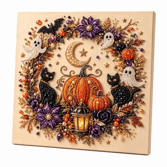 Halloween Ghost Pearl Art DIY Kit, Spooky Cute 3D Diamond Art Kits DIY Fall Home Decor Wall Art for Adults and Beginners(ZP)