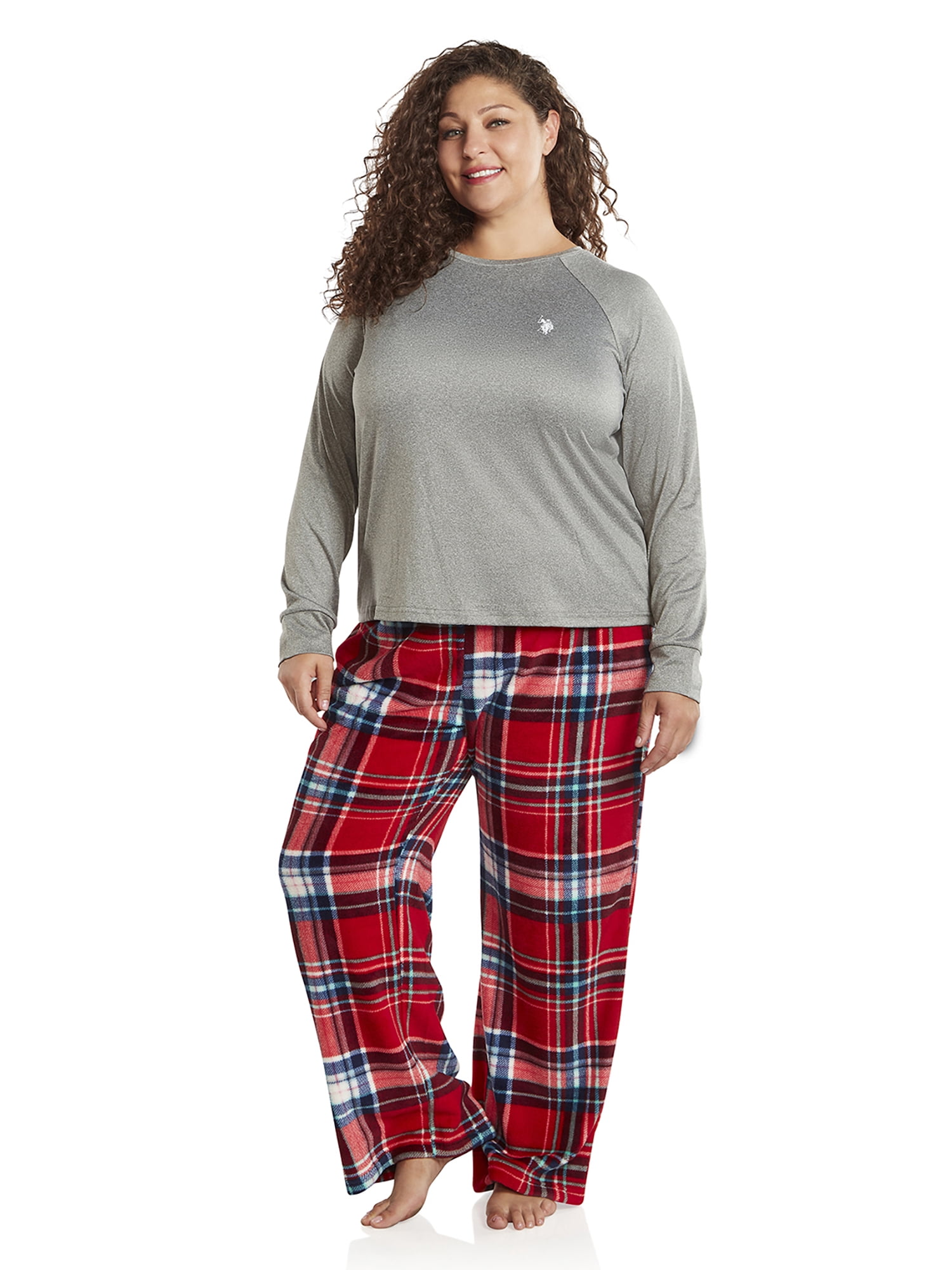 U.S. Polo Assn. Women's Holiday Giftable Long Sleeve Top and Plush Pant Pajama Sleep Set, 2-Piece, Sizes S-3X