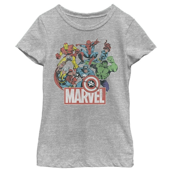 Girl's Marvel Classic Hero Collage Graphic Tee Athletic Heather Small