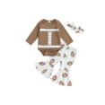 thumbnail image 2 of Aojekbee Baby Girl Fall Football Outfit Long Sleeve Round Neck Romper with Flare Pants and Headband 3 Pcs Set, 2 of 10
