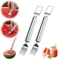 thumbnail image 2 of 2 Pack 2-in-1 Watermelon Fork Slicer Cutter, Summer Stainless Steel Watermelon Fruit Cutter, Portable Fruit Forks Slicer Knife Kitchen Gadgets for Family Parties Camping, 2 of 9