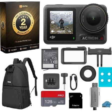 DJI Osmo Action 4 Standard Combo - 4K/120fps Waterproof Action Camera, 1/1.3" Sensor, Low-Light Video, 10-Bit D-Log M, Vlogging Camera Bundle with 128GB MicroSD Card, Backpack & 2-Year Warranty