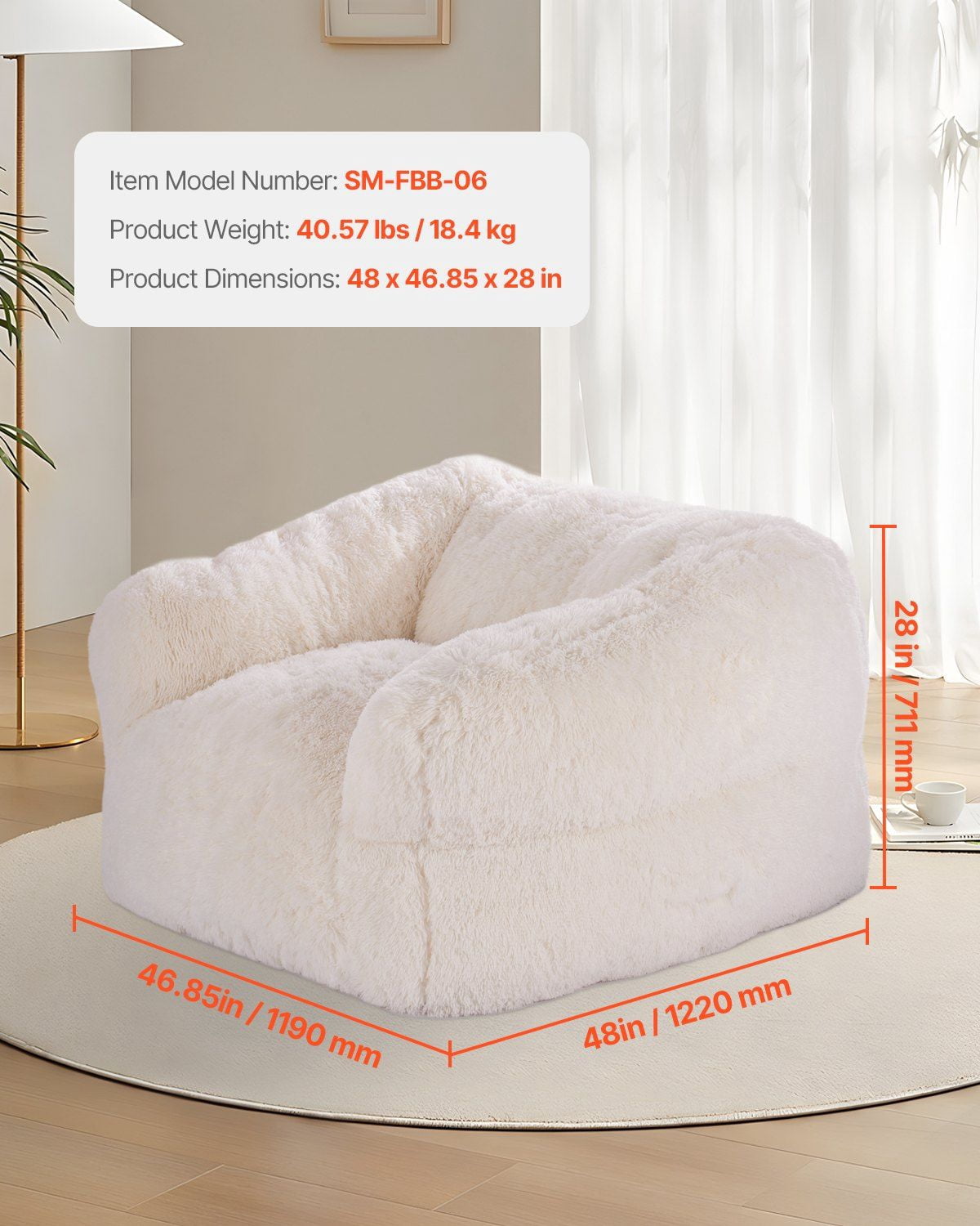 Plush High-Density Foam Filled Bean Bag Chair with Armrests & Zipper Cover, Ergonomic Lounger for Adults, Cozy Portable Sofa for Living Room, Bedroom, Office - Beige