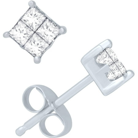 1/4 Carat T.W. Princess Diamond 10kt White Gold Stud Earrings