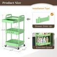 thumbnail image 2 of 3 Tier Rolling Utility Cart with Drawer, Utility Storage Organizer with Plastic Shelf & Lockable Wheels Multifunctional Storage Cart for Kitchen, Bathroom, Office, Living Room, Green, 2 of 14