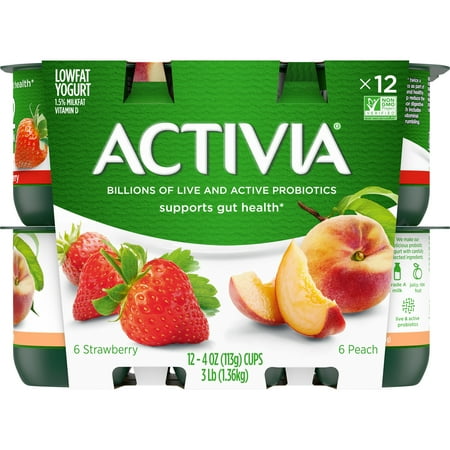 Activia Probiotic Peach & Strawberry Yogurt Variety Pack - 12ct/4oz Cups