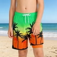 thumbnail image 2 of Krdevn Boys Swim Trunks Compression Liner Gradient Tropical Palm Tree Print Bathing Suit Board Shorts with Drawstring Size:13-14 Years, 2 of 4