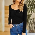 thumbnail image 2 of Blusa Fruncida Manga Larga Color Puro Slim Fit Moda Elegante Mujer Fruncida Top Negro XL, 2 of 6