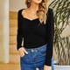 thumbnail image 2 of Blusa Fruncida Manga Larga Color Puro Slim Fit Moda Elegante Mujer Fruncida Top Negro XL, 2 of 6