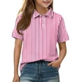 thumbnail image 3 of CCRFTGI Cute Tops for Kids Girls Size 7 Striped Shirt Short Sleeve Polo Shirts School Uniform Athletic Sport Lapel Button Collared Polo Summer Tops Hot Pink 11-12 Years, 3 of 7