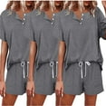 thumbnail image 1 of Annhoo Lounge Sets for Women Summer Button down Short Sleeve Shirts with Drawstring Waist Shorts Pj Sets 3 Pack, 1 of 5