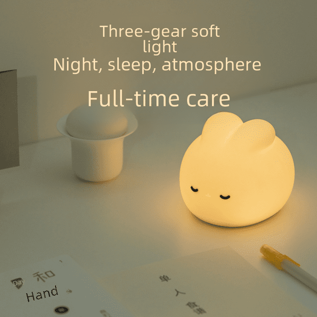 Luz de silicona para dormir con forma de conejo para niños, sencilla, con carga USB, luz de atenuación, linda luz de noche LED con temporizador