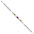 thumbnail image 3 of Gem Stone King 925 Silver and 10K Yellow Gold Red Ruby and Green Peridot and White Lab Grown Diamond Bracelet for Women (2.06 Cttw, Gemstone July Birthstone, Oval, Wheat Chain, 7 inches), 3 of 5