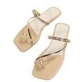 thumbnail image 4 of Clearance asdoklhq Clearance Women Shoes Under $10, Square Toe Butterfly Thong Rhinestone Flat Sandals, 4 of 5