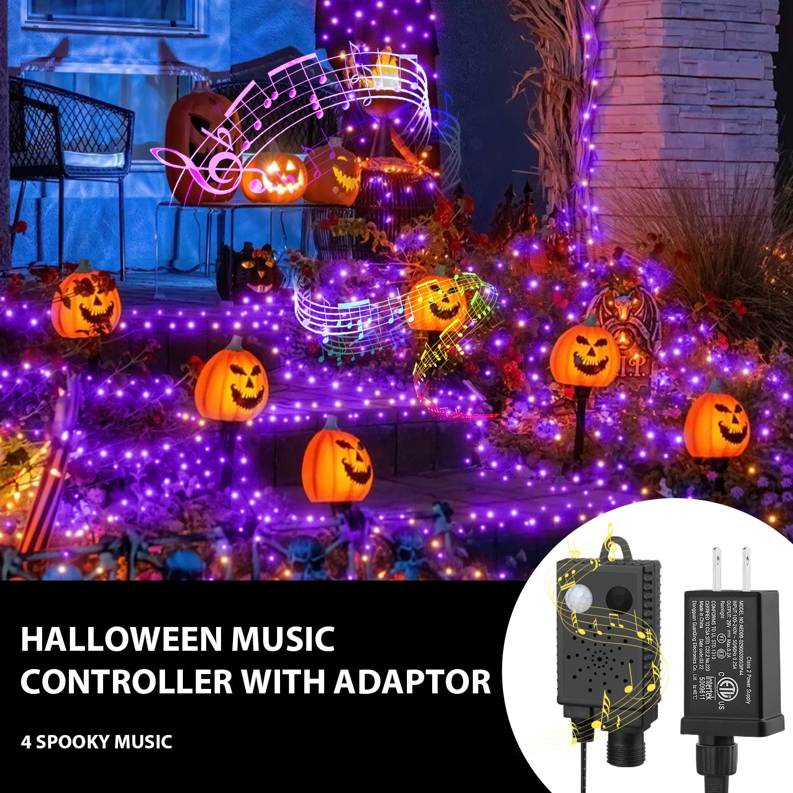66ft Halloween Lights with Music Motion Sensor Controller,200 LED Fairy Starry String Light Plug in for Indoor Outdoor Xmas Tree Wedding Party Decoration (Purple)