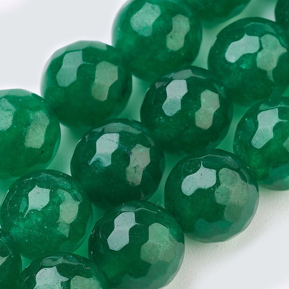 Natural Malaysia Jade Beads Strands Dyed Faceted Round Dark Green 10mm Hole: 1.2mm 37pcs/strand 14.9 inch