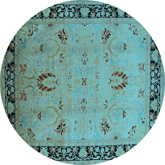 Ahgly Company Indoor Round Oriental Light Blue Industrial Area Rugs, 8' Round