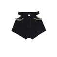 thumbnail image 2 of High Waist Women's Shorts Casual Gothic Black Shorts Y2K Wide Leg A-line Short Pants Hollow Out Korean Harajuku Fashion Shorts-Black-M, 2 of 5