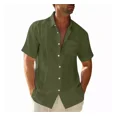 thumbnail image 1 of Camisa Strech Cuello Mao Lino Hombre Casual Manga Corto Slim, 1 of 6