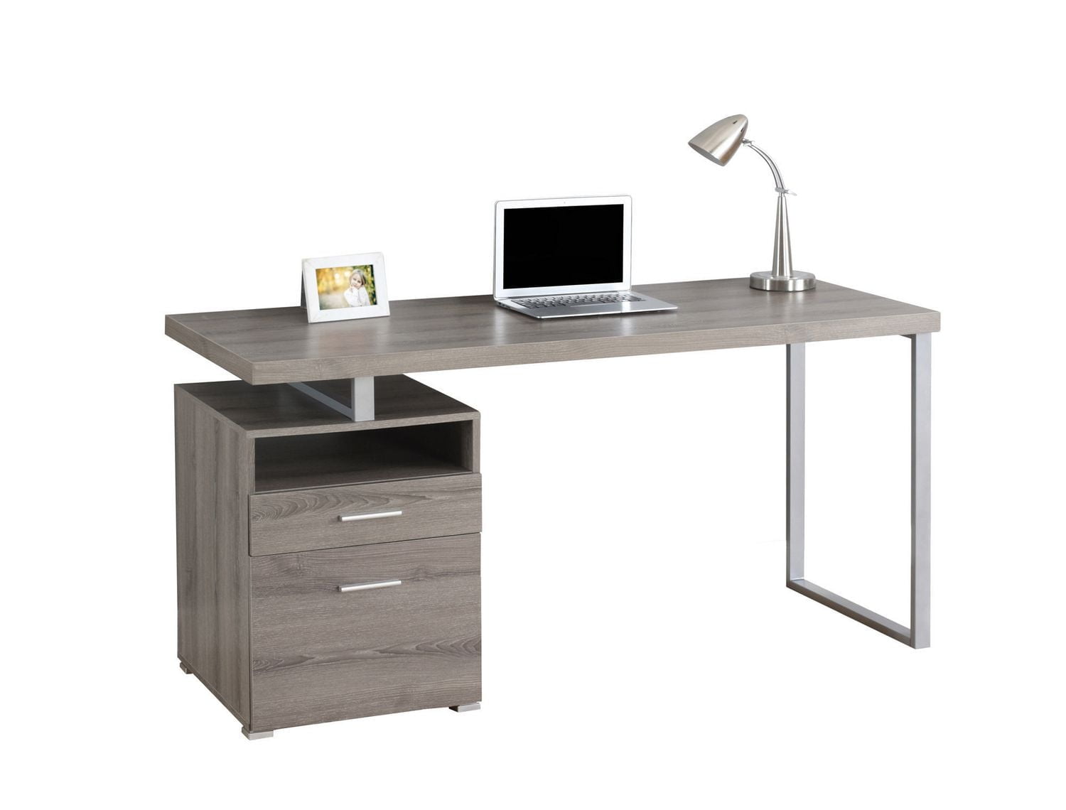 Monarch Specialties Computer Desk, Home Office, Laptop, Left, Right Set-up, Storage Drawers, 60"l, Work, Metal, Laminate, Brown, Grey, Contemporary, Modern
