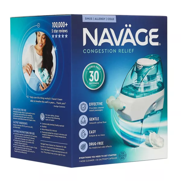 Navage Nasal Care Starter Bundle: Navage Nose Cleaner and 30 SaltPod Capsules, Blue