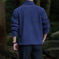 thumbnail image 5 of safuny Men's Loose Tops Big&Tall Fashion Solid Color Pullover Casual Long Sleeve Shirts Stand Collar Sweatshirts Button Outwear Blue L, 5 of 9