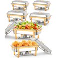 thumbnail image 1 of Ensemble de 6 Buffets à Réchaud, Réchauds en Acier Inoxydable de 9,5 Qt avec Couvercles, Porte-Couvercles, Ustensiles de Service, Réchauds de Buffet Dorés pour Traiteur, Fêtes, Mariages, Restaurants, 1 of 7