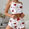 thumbnail image 3 of Women's 2PCS Heart Print Sleeveless Crop Top and Shorts Pajama Set for Summer, 3 of 6