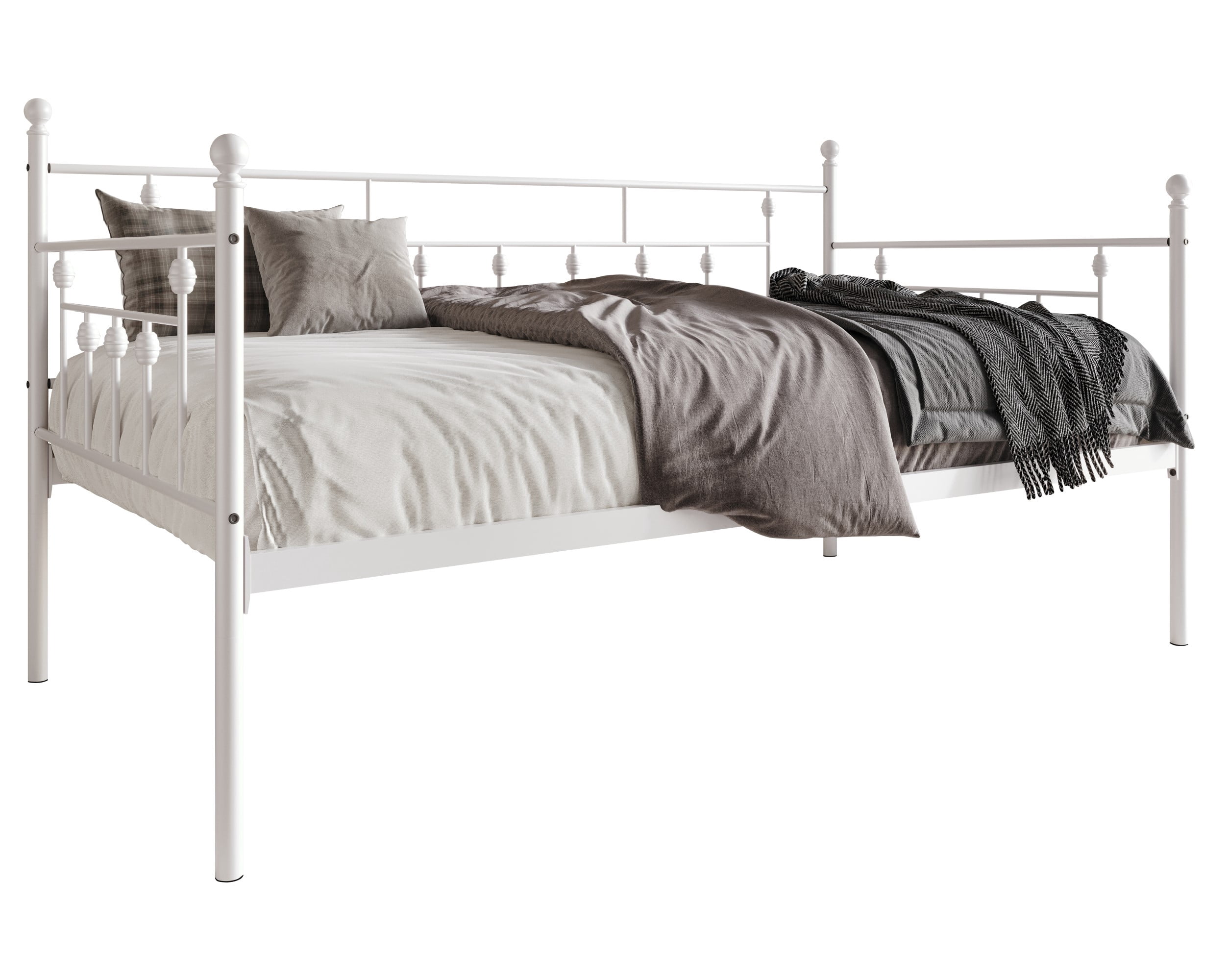 Home Design Aine Twin Metal Daybed with Victorian-Style Frame, Rounded Finials, Durable Slats, Stylish and Functional for Bedroom or Guest Room, White