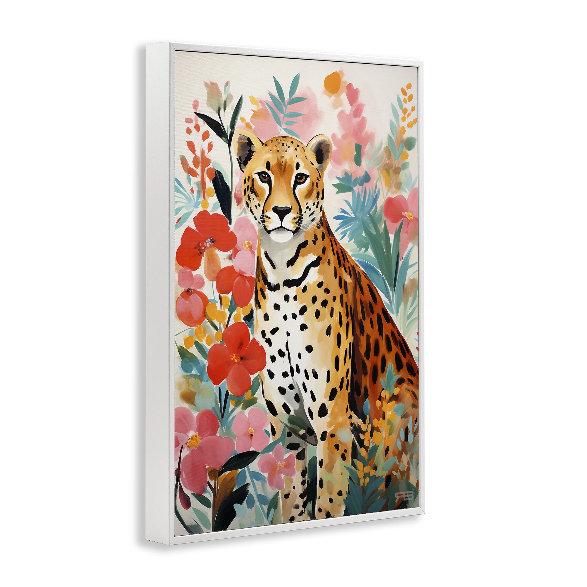 Stupell Industries Floral Adorned Leopard Animals & Insects Painting White Framed Art Print Wall Art, 16 x 24