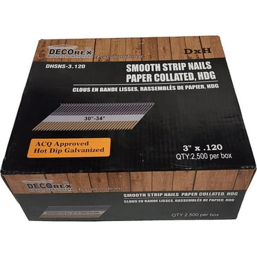 3" x .120 Smooth Shank Framing Nails, Paper Strip Collated, Hot Dip Galvanized (30-34 Degree) - 2500pcs box (DHSNS-3.120)