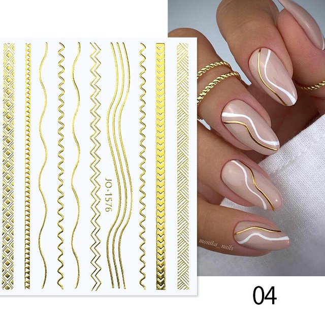 Cinta de rayas de oro rosa francés Diseño de uñas Líneas de rayas Geometría 3D Pegatina para uñas Gel Polaco Calcomanías para manicura Tan Jianjun unisex