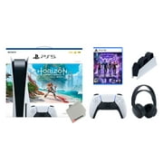 Sony Playstation 5 Disc Horizon Forbidden West Bundle with Extra Glacier White Controller, Black PULSE 3D Headset, Gotham Knights and Charging Station