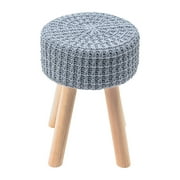 PARIS LOFT Knitted Round Ottoman with 4 Solid Wood Legs, 11" x 16" H, Gray