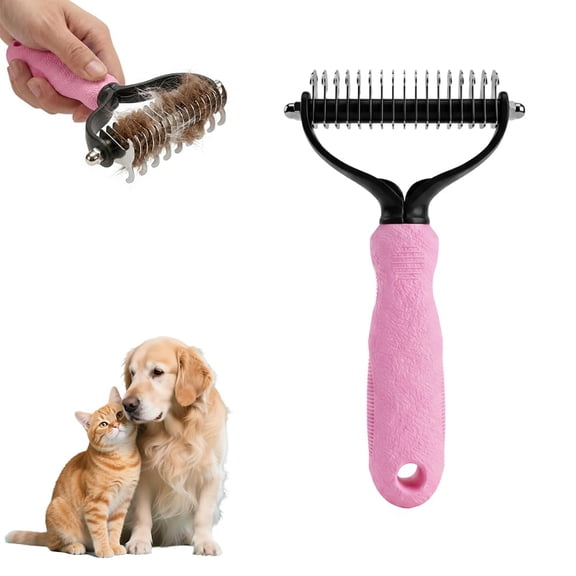 2026 Upgraded Pet Grooming Brush, Pet Undercoat Rake & Dematting Comb, Gently Removes Tangles & Loose Fur, Ideal for Long-Haired Dogs & Cats, Essential for Loving Pet Owners (Pink, Medium)