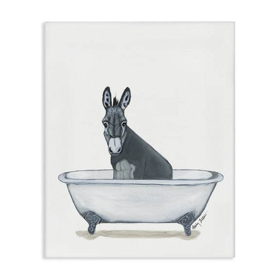 Stupell Industries Donkey in Tub Sketch Bath & Laundry Painting Wrapped Canvas Art Print Wall Art, 16 x 20